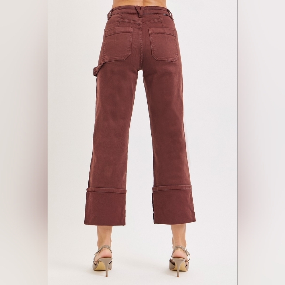 Risen HR Straight Fit Wide Cuffed Jeans Choco Brown Neutral Utility Various NEW - Picture 9 of 11